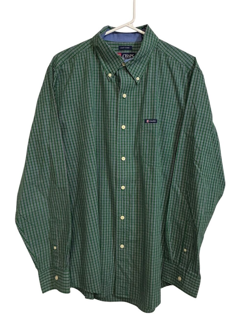 Chaps Plaid Button Down Shirt Men’s Green Easy Care Preppy XL
